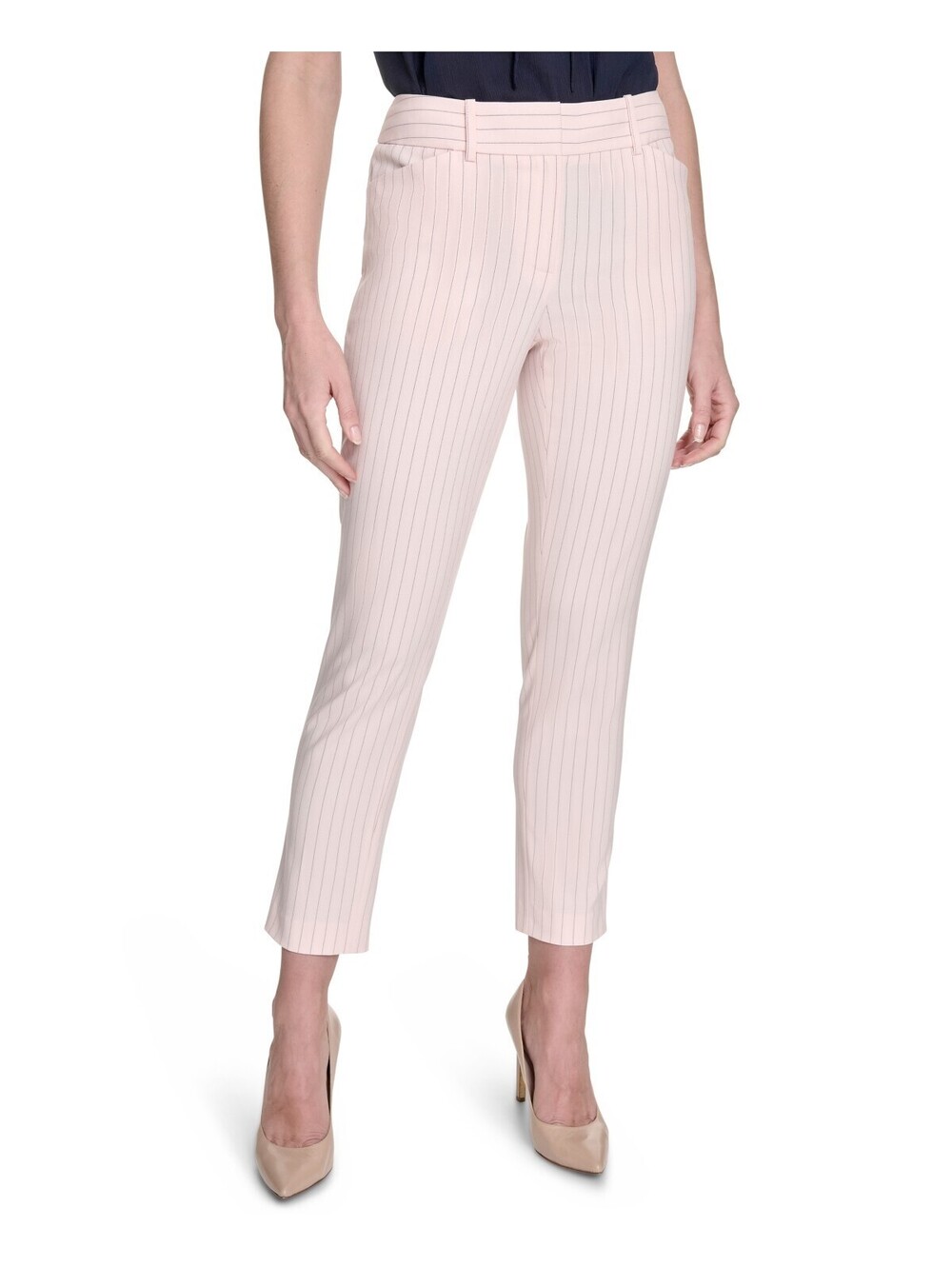 Tommy Hilfiger Womens Pinstripe Mid Rise Sli Powder Midnight 10